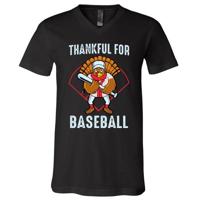 Baseball Turkey Thanksgiving Design V-Neck T-Shirt