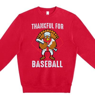 Baseball Turkey Thanksgiving Design Premium Crewneck Sweatshirt