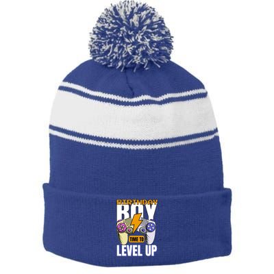 Birthday Time To Level Up Video Game Birthday Gamer Gift Stripe Pom Pom Beanie