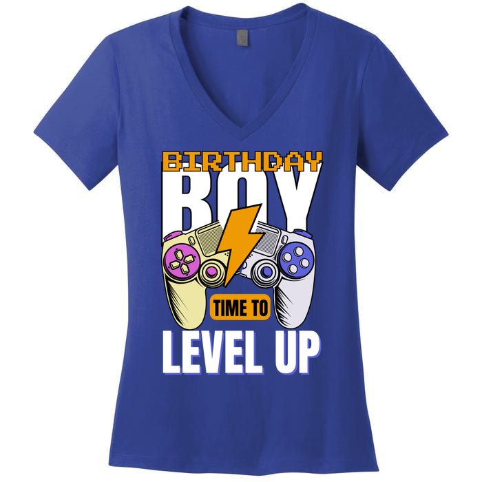 Birthday Time To Level Up Video Game Birthday Gamer Gift Women's V-Neck T-Shirt