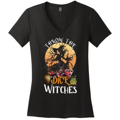 Bunco Throw The Dice Witches Bunco Game Lover Halloween Women's V-Neck T-Shirt