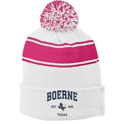 Boerne Texas Tx Vintage State Flag Sports Stripe Pom Pom Beanie