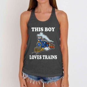 Boy Toddlers This Boy Loves Trains Wagon Lover Gifts Women's Knotted Racerback Tank