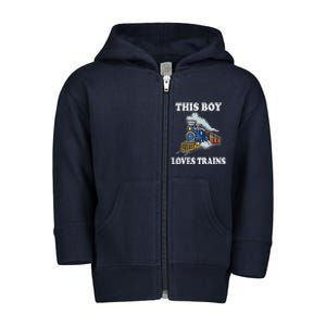 Boy Toddlers This Boy Loves Trains Wagon Lover Gifts Toddler Zip Fleece Hoodie