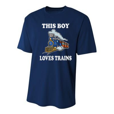 Boy Toddlers This Boy Loves Trains Wagon Lover Gifts Youth Performance Sprint T-Shirt