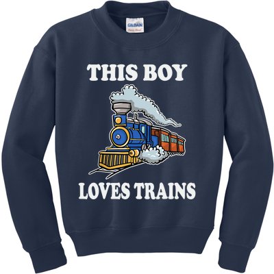 Boy Toddlers This Boy Loves Trains Wagon Lover Gifts Kids Sweatshirt