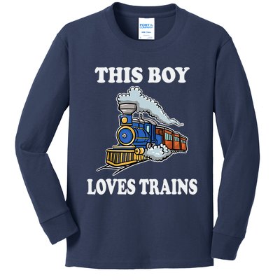 Boy Toddlers This Boy Loves Trains Wagon Lover Gifts Kids Long Sleeve Shirt