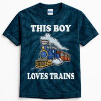 Boy Toddlers This Boy Loves Trains Wagon Lover Gifts Kids Tie-Dye T-Shirt