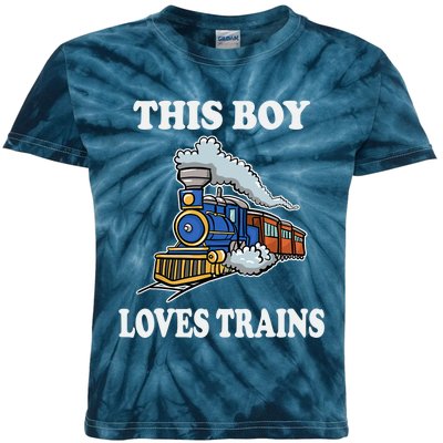 Boy Toddlers This Boy Loves Trains Wagon Lover Gifts Kids Tie-Dye T-Shirt