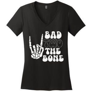 Bad Two The Bone Birthday 2nd 2 Years Old Birthday Gift Women's V-Neck T-Shirt