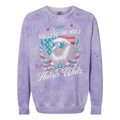 Ballz To The Walz Harris Walz 2024 Sunglasses Eagle Election Colorblast Crewneck Sweatshirt