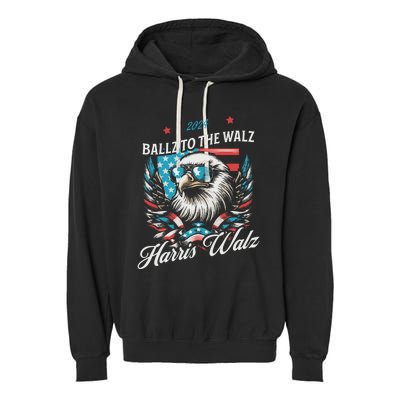 Ballz To The Walz Harris Walz 2024 Sunglasses Eagle Election Garment-Dyed Fleece Hoodie