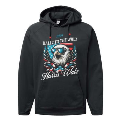 Ballz To The Walz Harris Walz 2024 Sunglasses Eagle Election Performance Fleece Hoodie