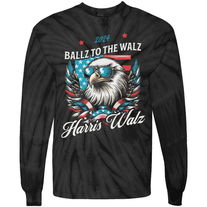 Ballz To The Walz Harris Walz 2024 Sunglasses Eagle Election Tie-Dye Long Sleeve Shirt