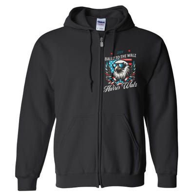 Ballz To The Walz Harris Walz 2024 Sunglasses Eagle Election Full Zip Hoodie