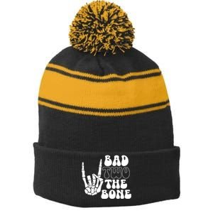 Bad Two The Bone Birthday 2nd 2 Years Old Birthday Boy Girl Stripe Pom Pom Beanie