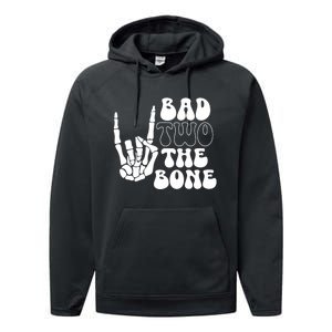 Bad Two The Bone Birthday 2nd 2 Years Old Birthday Boy Girl Performance Fleece Hoodie