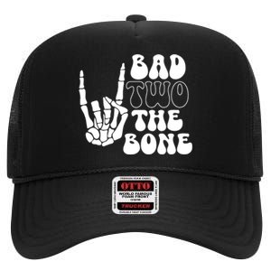 Bad Two The Bone Birthday 2nd 2 Years Old Birthday Boy Girl High Crown Mesh Back Trucker Hat