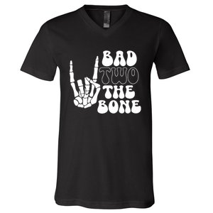 Bad Two The Bone Birthday 2nd 2 Years Old Birthday Boy Girl V-Neck T-Shirt