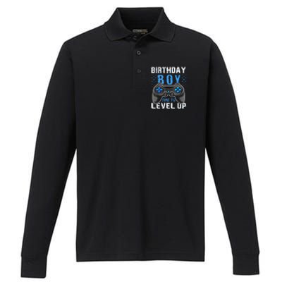 Birthday Time To Level Up Video Game Birthday Gamer Gift Performance Long Sleeve Polo