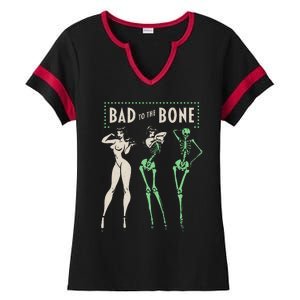 Bad To The Bone Girl Skeleton Ladies Halftime Notch Neck Tee