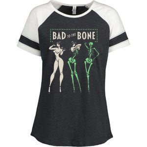 Bad To The Bone Girl Skeleton Enza Ladies Jersey Colorblock Tee