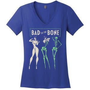 Bad To The Bone Girl Skeleton Women's V-Neck T-Shirt