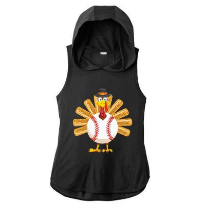 Baseball Turkey Thanksgiving Ladies PosiCharge Tri-Blend Wicking Draft Hoodie Tank