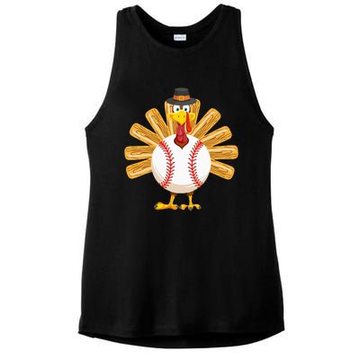 Baseball Turkey Thanksgiving Ladies PosiCharge Tri-Blend Wicking Tank