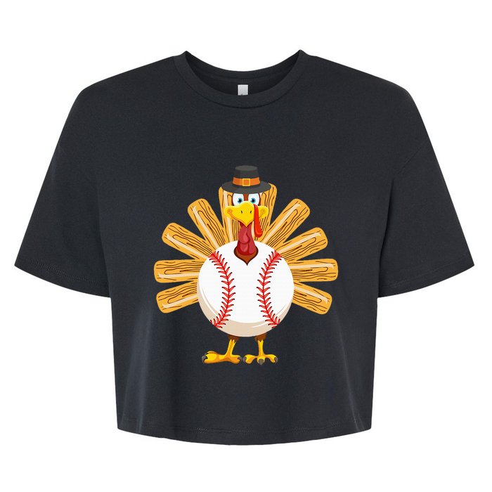 Baseball Turkey Thanksgiving Bella+Canvas Jersey Crop Tee