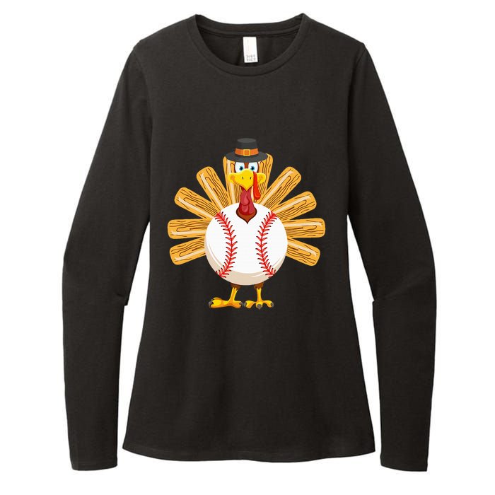 Baseball Turkey Thanksgiving Womens CVC Long Sleeve Shirt