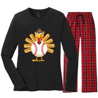 Baseball Turkey Thanksgiving Women's Long Sleeve Flannel Pajama Set 