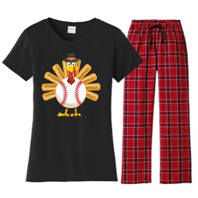 Baseball Turkey Thanksgiving Women's Flannel Pajama Set