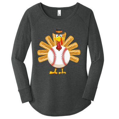 Baseball Turkey Thanksgiving Women's Perfect Tri Tunic Long Sleeve Shirt