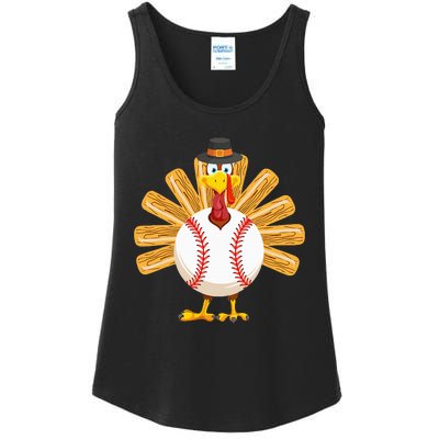 Baseball Turkey Thanksgiving Ladies Essential Tank