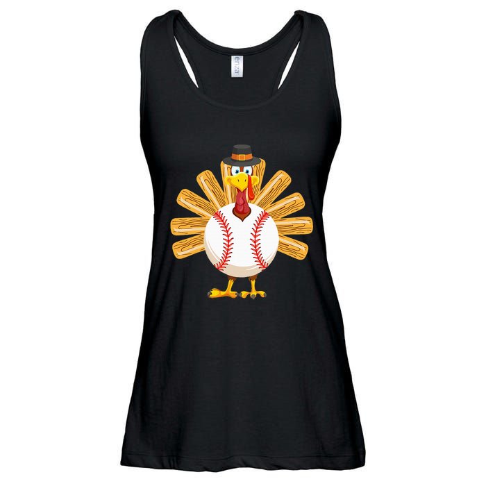 Baseball Turkey Thanksgiving Ladies Essential Flowy Tank