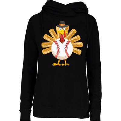 Baseball Turkey Thanksgiving Womens Funnel Neck Pullover Hood