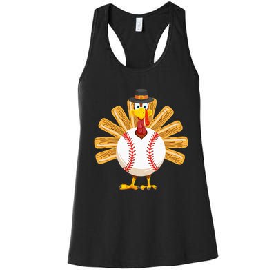 Baseball Turkey Thanksgiving Women's Racerback Tank