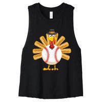 Baseball Turkey Thanksgiving Women's Racerback Cropped Tank