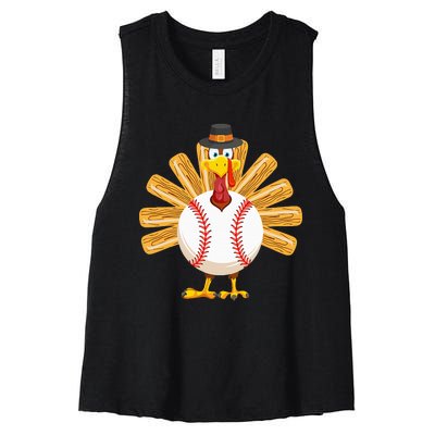 Baseball Turkey Thanksgiving Women's Racerback Cropped Tank