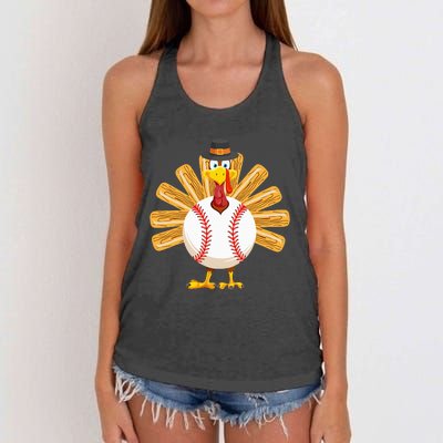 Baseball Turkey Thanksgiving Women's Knotted Racerback Tank