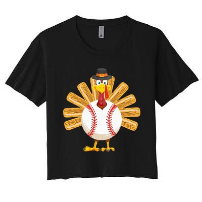 Baseball Turkey Thanksgiving Women's Crop Top Tee