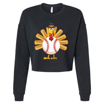 Baseball Turkey Thanksgiving Cropped Pullover Crew