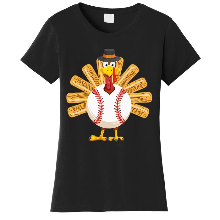 Baseball Turkey Thanksgiving Women's T-Shirt