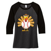 Baseball Turkey Thanksgiving Women's Tri-Blend 3/4-Sleeve Raglan Shirt