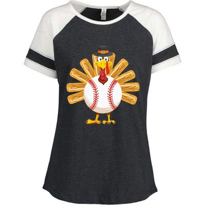 Baseball Turkey Thanksgiving Enza Ladies Jersey Colorblock Tee