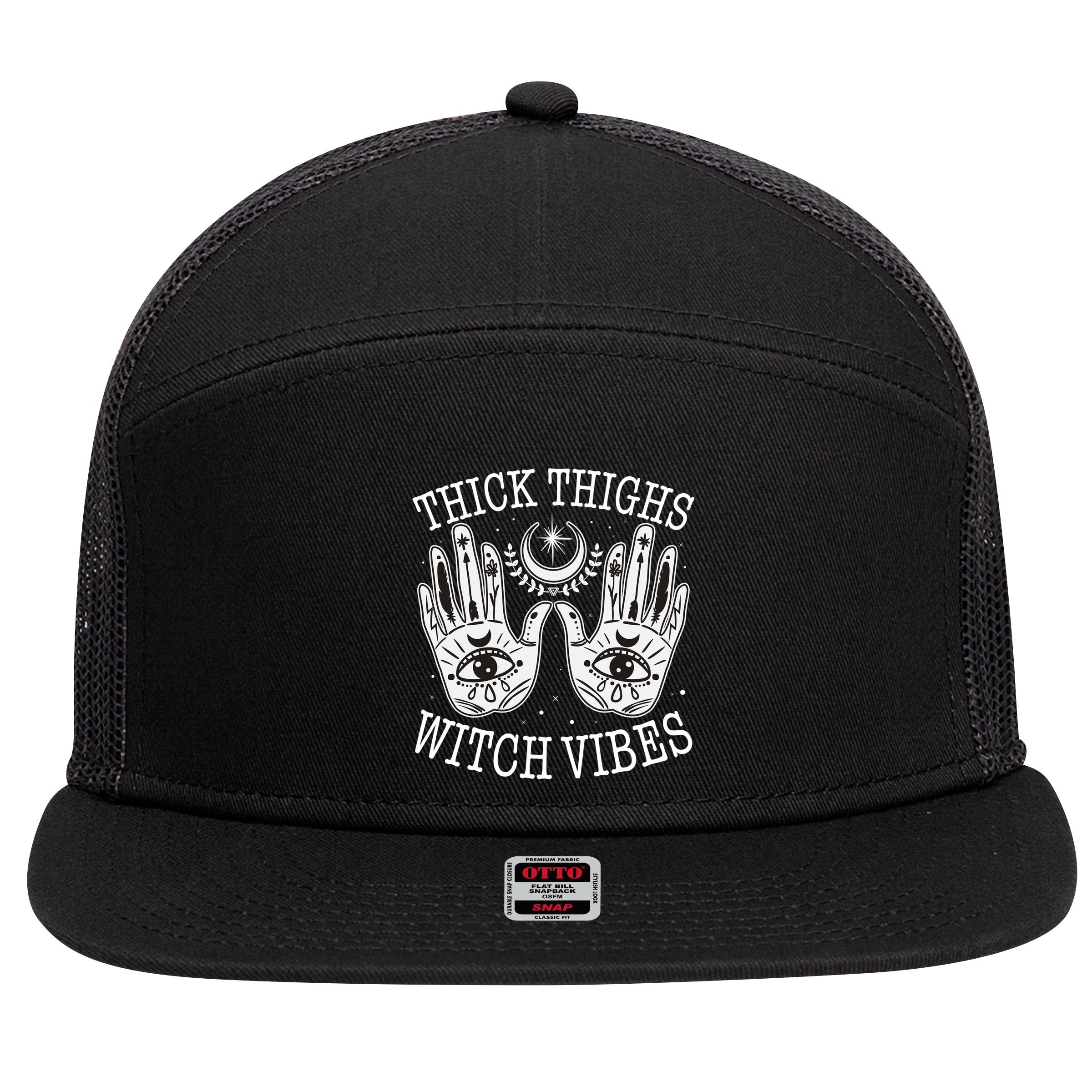 Boho Thick Thighs Witch Vibes 7 Panel Mesh Trucker Snapback Hat