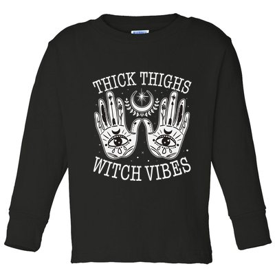 Boho Thick Thighs Witch Vibes Toddler Long Sleeve Shirt