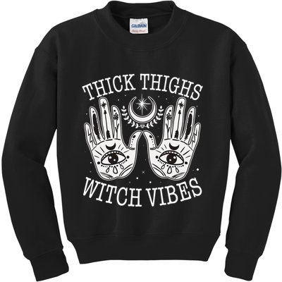 Boho Thick Thighs Witch Vibes Kids Sweatshirt