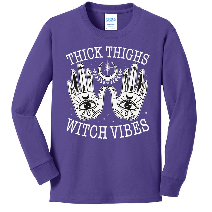 Boho Thick Thighs Witch Vibes Kids Long Sleeve Shirt